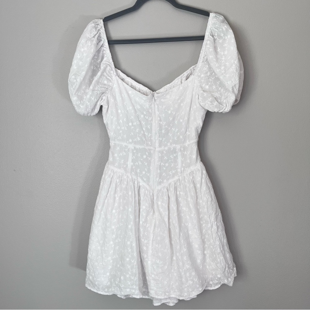 Sabo Alika Floral Embroidered Corset Cutout Waist Puff Sleeve Mini Dress White View 6